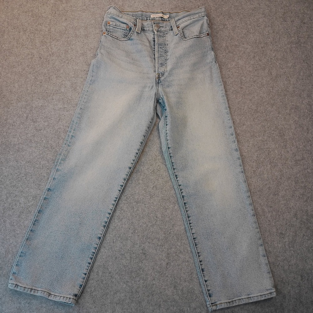 Levis Ribcage Straight Ankle Jeans Light Wash Blue Button Fly Denim Womens 28